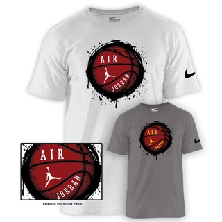 เสื้อสาวอวบ - NIKE AIR บาสเกตบอลพิมพ์แฟชั่นผู้ชายคอกลมผ้าฝ้ายเสื้อยืดแขนสั้น (สีขาวและสีเทา)