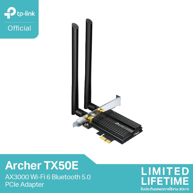 TP-Link Archer TX50E การ์ด WiFi 6 พร้อมบลูทูธ 5.3 สำหรับคอมพิวเตอร์ AX3000 Wi-Fi 6 Bluetooth 5.3 PCIe Adapter