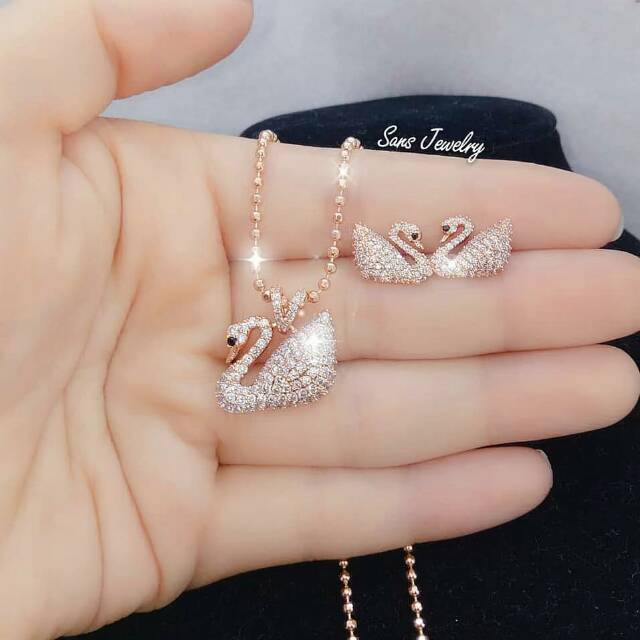 เป็ดหงส์สร้อยคอต่างหูชุด Rosegold แฟลชป้องกันสนิมเครื่องประดับอุปกรณ์เสริมเกาหลี Adc Tgb SL