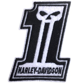 อาร์มติดเสื้อปักลาย HARLEY เลข1 หัวกะโหลกPunisher อาร์มฮาเล่ย์เลข1/Size 8*6cm ติดเสื้อติดหมวกงานปักระเอียด