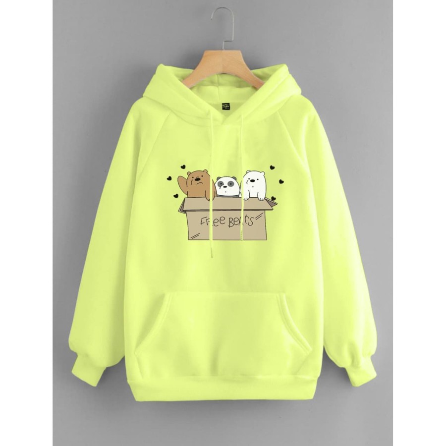 Necabela We Bare Bears เสื้อแจ็คเก็ตมีฮู้ดสีเหลืองน่ารัก