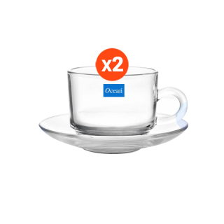 OCEAN แก้วกาแฟ TEA SAUCER,5 3/8 " & STACK TEACUP 200 ML. (Pack of 2)