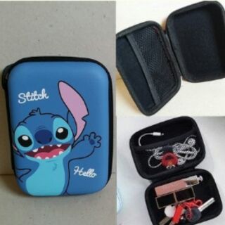 กล่องซิป ใบใหญ่ ใส่ powerbank หูฟัง อุปกรณ์ DIY สำหรับพกพา ลาย สติช Stitch ขนาด 4x5x1.5 นิ้ว