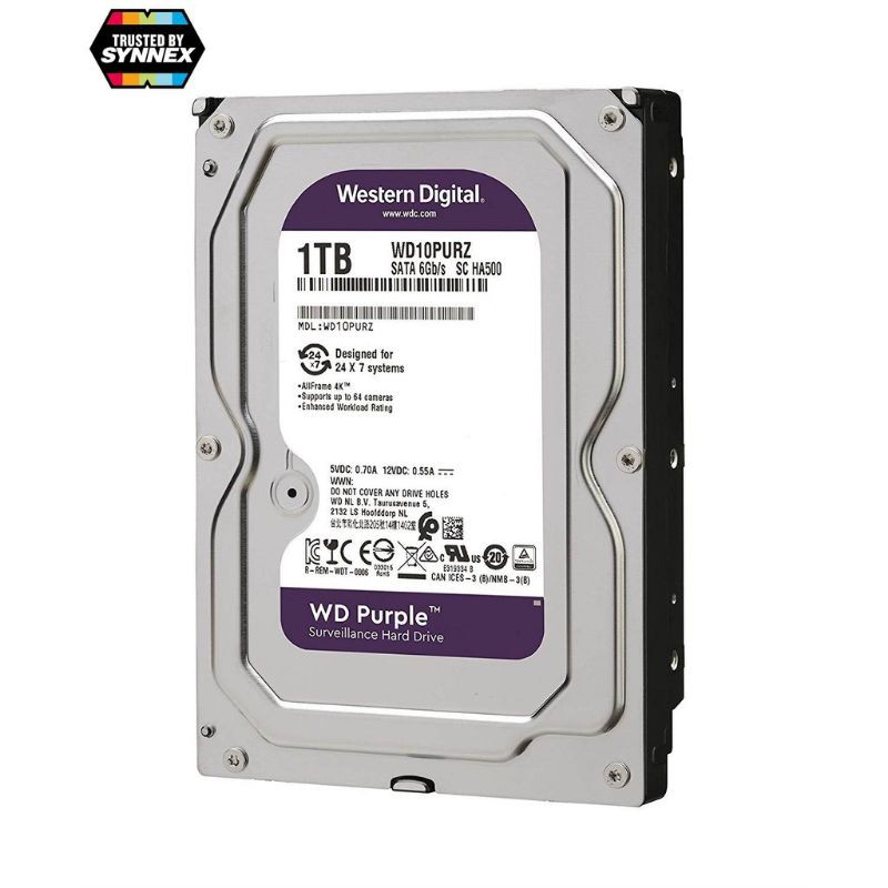1 TB HDD (ฮาร์ดดิสก์) WD PURPLE SATA3 ( WD10PURX )