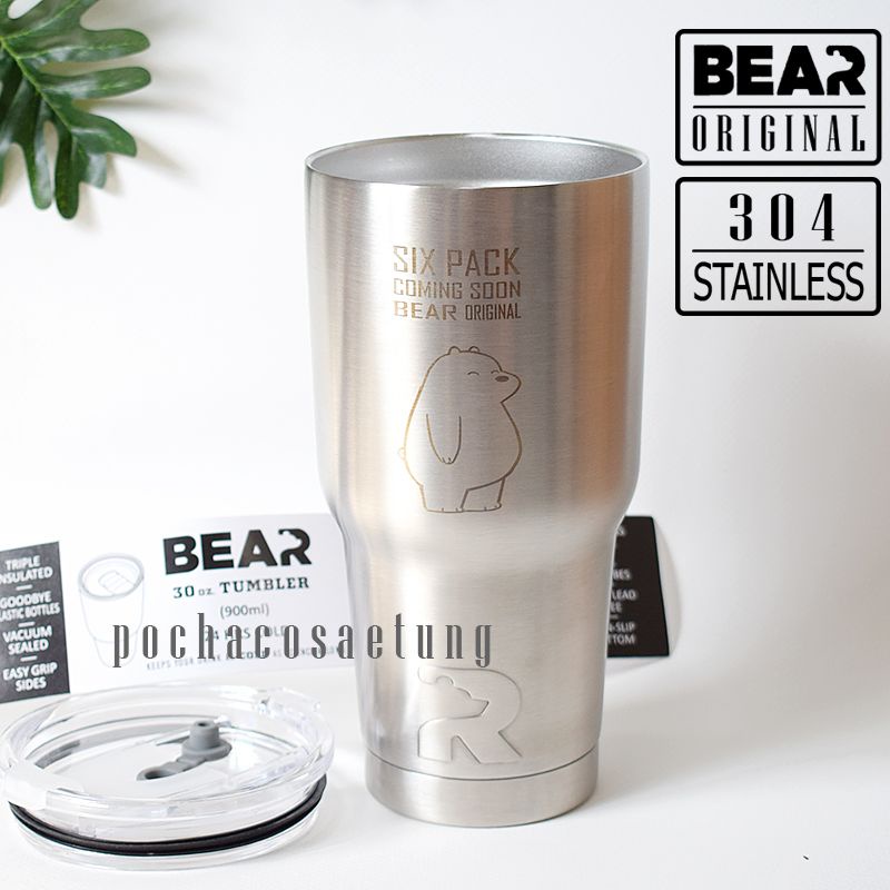 แก้ว BEAR Six Pack มีบริการสลักชื่อ สีเงิน ของแท้ 304สเเตนเลส 2 ชั้น