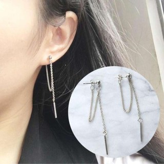 ต่างหู ตุ้มหู Korean Version Of Jewelry Earrings Tassel Fashion Retro Long Earrings Chain Metal Texture Earrings - 1คู่
