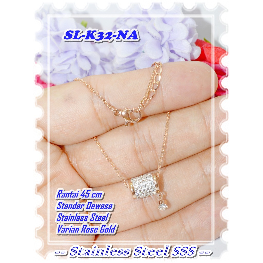 สร้อยคอสแตนเลสสีโรสโกลด์ของแท้ SL-K32-NA