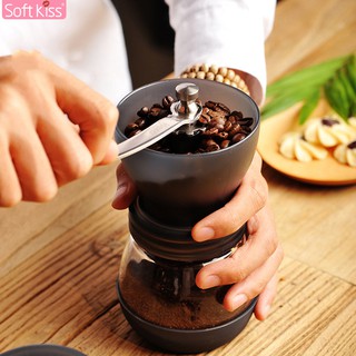 Softkiss เครื่องบดกาแฟ เครื่องบดเมล็ดกาแฟ แบบใช้มือหมุน ปรับความละเอียดได้ เครื่องปั่นกาแฟ ที่บดกาแฟ ที่บดเมล็ดกาแฟ