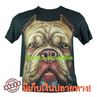 เสื้อลาย หน้าสุนัข พิทบูล pitbull dog เต็มหน้า เสื้อยืด สกรีนหน้าหลัง ไซร์ยุโรป