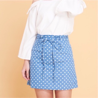 กระโปรงสีฟ้า ลายจุด ไซส์ S ร้าน Mali classic