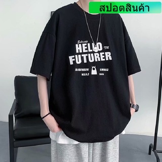 เสื้อยืดคอกลมแขนสั้นพิมพ์ลายตัวอักษรแฟชั่นสไตล์ญี่ปุ่นสําหรับผู้ชาย