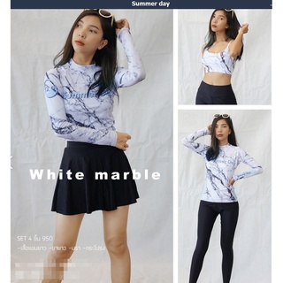 WHITE Marble 🔥 ชุดว่ายน้ำ เซ็ต4 ชิ้น  🛒