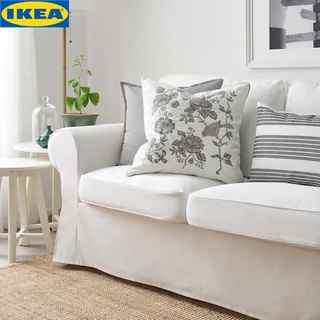 IKEA PRAKTBRÄCKA แพร็คต์แบร็กกา หมอนอิง, ลายปักเพิ่มผิวสัมผัสและความมันเงาให้กับหมอนอิง ขาว/เทาอ่อน50x50 ซม.