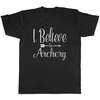 ผ้าฝ้ายคอกลมเสื้อยืดผ้าฝ้าย 100% พิมพ์ลาย I Believe In Archerys ใส่สบาย กันลื่นfrom S-4XL