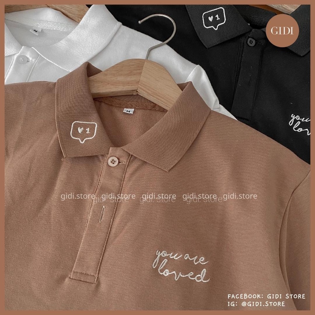 Loved OVERSIZE เสื้อโปโลผู้ชายและผู้หญิง Unisex คอปก-ผ้าหนังปลายืดเท่ๆ รูปแบบหลวม GIDI