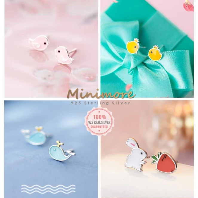 [SE302]🌟ต่างหูเงินแท้ 92.5%🌟 Sweet Animals 🐦🐣🐇🐳 ต่างหูสไตน์มินิมอล แนวญี่ปุ่น