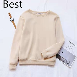 Best(พร้อมส่ง/ใหม่)รุ่น#L002 เสื้อกันหนาวแขนยาวผ้าสำลีหนานุ่ม ทรงโอเวอร์ไซส์สไตล์เกาหลี สีกากี