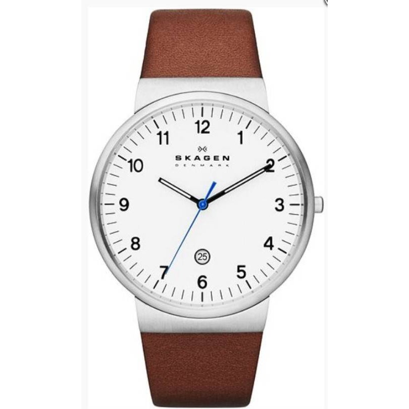 นาฬิกาผู้ชาย แบรนด์เนม Men's Brown Skagen Ancher Leather Band Watch SKW6082 สินค้าแท้ 100% ประกันศูนย์