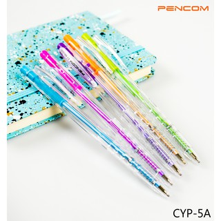 ปากกาหมึกน้ำมันสีน้ำเงิน หัวปากกา 0.5 mm.  Pencom CYP5/A ปากกาหมึกน้ำมันแบบกดด้ามใส ปากกาลูกลื่น