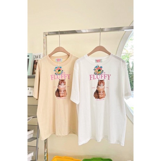 เสื้อยืด OVERSIZE ลายแมว Fluffy (Nothing House) #เสื้อยืดโอเวอร์ไซส์