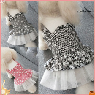 SOUN_Southrain Dog Dress Plaid Printing Ruffled Hem Cotton Skin-friendly  Pet Dress for Summer