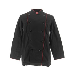 🔥ยอดนิยม!! เอโร่ เสื้อกุ๊กแขนยาวกระดุมดำ กุ๊นแดง Size M aro Chef Uniform C1883-1 Black/Red Size M