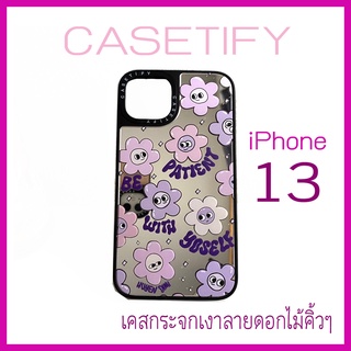 CASETIFY iPhone 13 เคสกระจกเงาสีเงิน ลายกราฟิกดอกไม้ เคสติฟาย เคสกันกระแทกไอโฟนผูู้หญิง