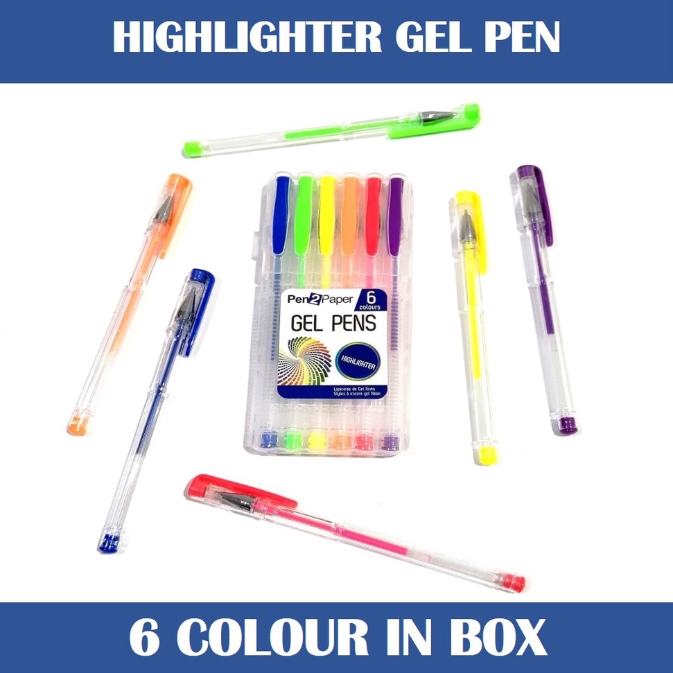 HIGHLIGHTER GEL PEN 6 COLOUR / PACK - BOLD PEN