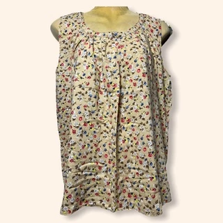 เสื้อคอกระเช้า ลายดอก ผ้าเเมมเบิร์ด มีกระเป๋า คุณแม่ สปัน P01