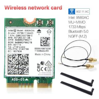 1733Mbps Intel 9560AC 9560NGW Wireless-AC NGFF Key E BT5.0 Wifi Card +MHF4 Antenna