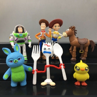 ฟิกเกอร์ดิสนีย์ Toy Story 4 Forly Woody Lightyear Rex Alien Bear ของเล่นสําหรับเด็ก 7 ชิ้น