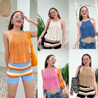 Nudeaholic **งดปลี่ยนหรือคืน Classic crop เสื้อแฟลตนิตทอลายคล้ายลูกไม้ฉลุ แมชสวยใส่ง่ายแมชได้ลุค LSP SA