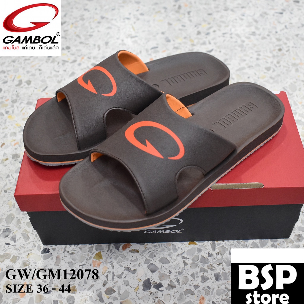 gambol รุ่น GM 12078 สีน้ำตาล รองเท้าแตะแบบสวมยี่ห้อ gambol สินค้าของแท้ 100%