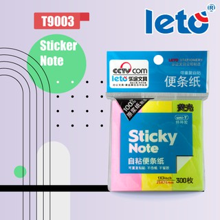 กระดาษโพสอิท กระดาษโน้ต 1นิ้วx3นิ้ว  LETO T9003 STICKER NOTE 300แผ่น:แพ็ค คละสี (20แพ็ค:กล่อง) **ขายยกกล่อง คละสี**