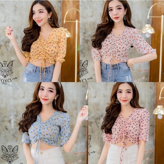 FLOWER CROPTOP เสื้อครอปดอกไม้รูดหน้า