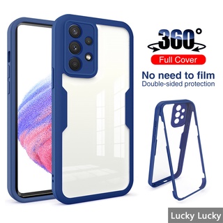 [2 IN 1] Samsung A13 A33 A53 A73 A03 A03S 4G 5G ตัวป้องกันหน้าจอในตัว กันกระแทกโปร่งใสป้องกันรอยขีดข่วนปกป้องกล้อง 360˚ Full Body Heavy Duty ป้องกันเคสใส่โทรศัพท์ กระจกนิรภัย