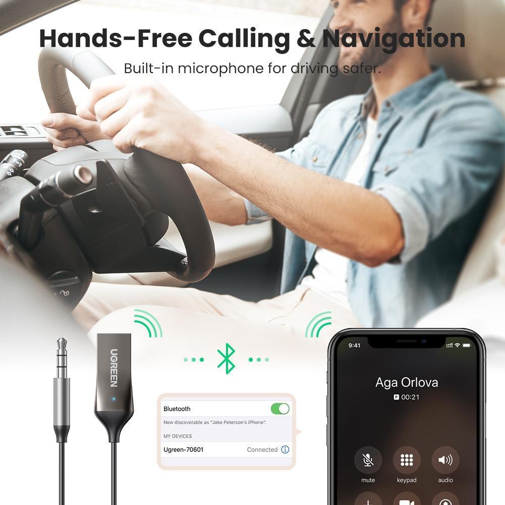 UGREEN รุ่น 70601 Bluetooth 5.0 Aux Adapter Bluetooth Car ReceiverUSB 2