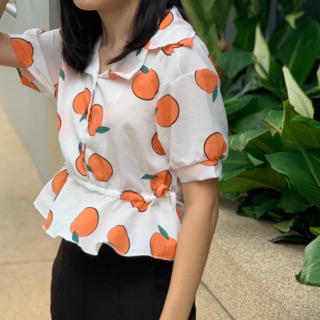 เสื้อแต่งลายส้มน่ารัก ผูกเอวได้ 🍊