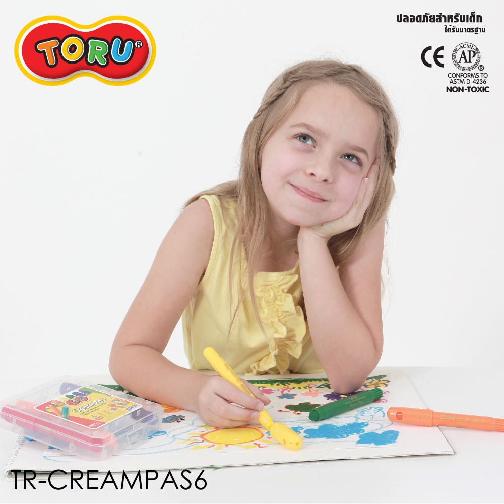 TORU(โทรุ) ปากกาครีมพาส ระบายน้ำ สีสำหรับเด็ก ปลอดสารพิษ ไม่เป็นอันตรายกับเด็ก รหัส TR-CREAMPAS — صورة 8