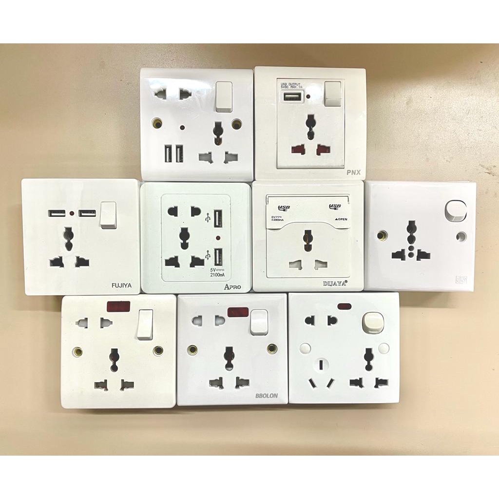 Multi SWITCHES 13A สวิทช์ซ็อกเก็ต Suis Dinding Universe Soket 2 ขา 3 ขา USB ซ็อกเก็ตสวิทช์