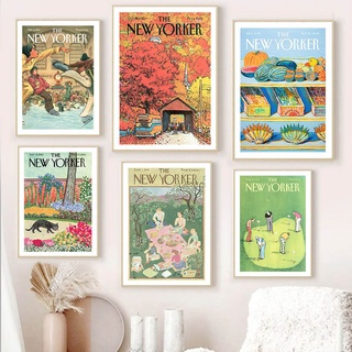 โปสเตอร์ภาพวาดผ้าใบ ลายนิตยสาร The New Yorker สไตล์นอร์ดิก สําหรับตกแต่งผนังบ้าน ห้องนั่งเล่น