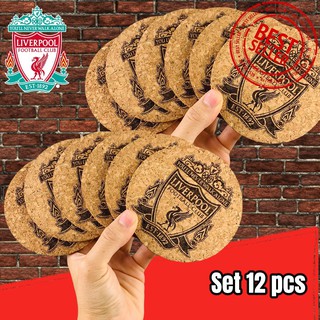 ลิเวอร์พูล แผ่นวางแก้ว จานรองแก้ว ไม้คอร์ก ที่รองแก้ว เครื่องดื่ม จำนวน 12ชิ้น Cork Coaster with laser Liverpool 12 pcs