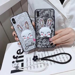 เคสโทรศัพท์ ลายกระต่ายน่ารัก พร้อมสายคล้อง สำหรับ Samsung A80 A90 J5 J7 2016 J2 J3 J5 J7 Pro J2 J5 J7 Prime J4 Core J6 Plus J8 2019