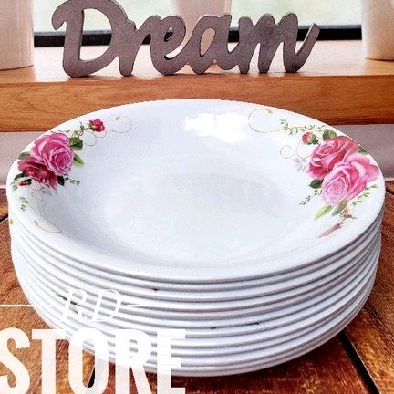 12.ชิ้นของ ROSE MELAMINE WARE MOTIF CONCAVE DINNER PLATES THICK และแข็งแกร่ง