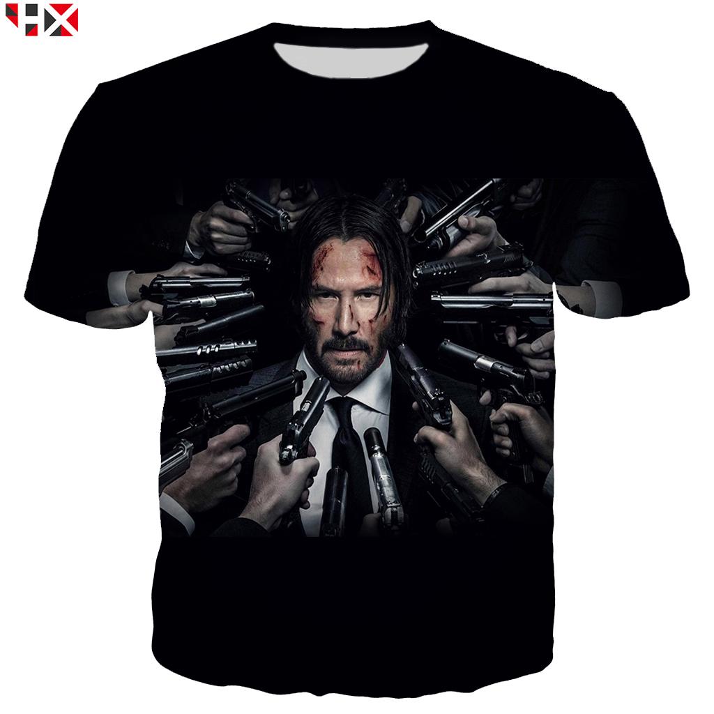 Hx เสื้อยืดแขนสั้นพิมพ์ลาย John Wick Chapter 3 D สไตล์ฮิปฮอปสําหรับผู้ชายเสื้อยืดลายทาง