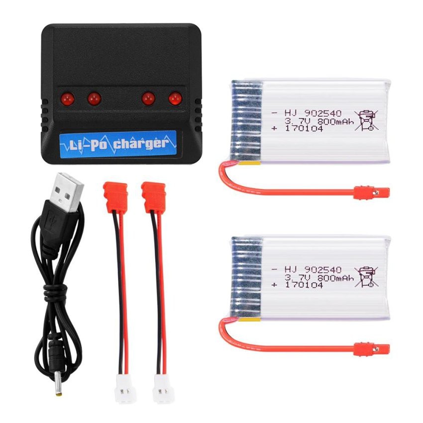 2pcs 800mAh 3.7V Lipo Battery+4in1 USB Charger w/ Cable for Syma X5HW X5HC