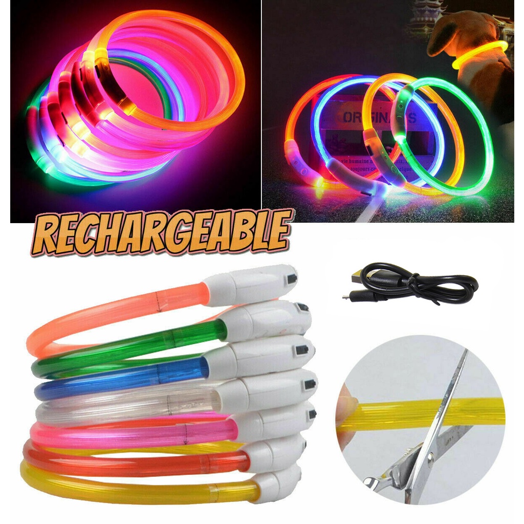 7 Colors LED USB Dog Collar Rechargeable LED Night Safety Pet Dog ...