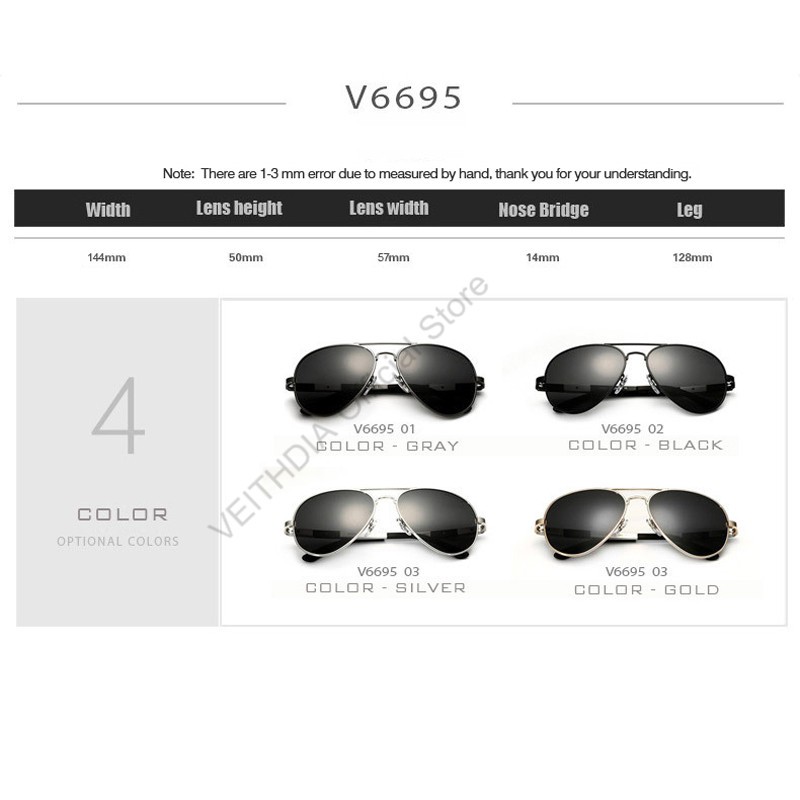 VEITHDIA 6695 เเว่นกันแดด อลูมิเนียม กันแสง UV แฟชั่น มี 4 สี สำหรับผู้ชาย ราคา ถูกที่สุด ดีลบีเคเค แกลเลอรีภาพที่ 8
