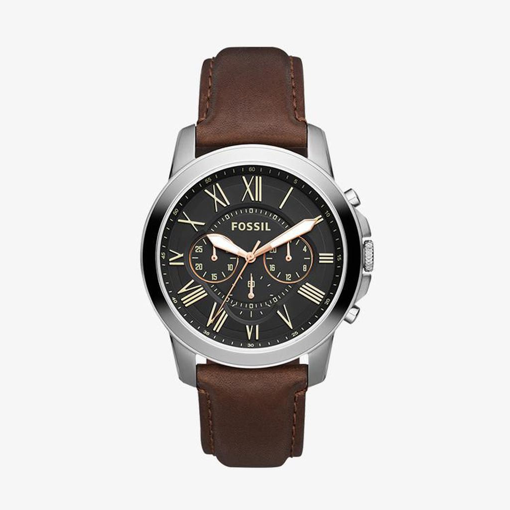 Fossil นาฬิกาข้อมือผู้ชาย Grant Chronograph Black Dial Brown รุ่น FS4813