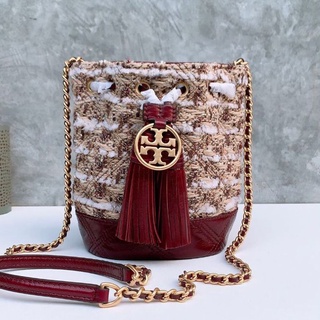 🎀 (สด-ผ่อน) กระเป๋าสะพาย งาน SHOP 80597 TORY BURCH FLEMING SOFT TWEED MINI BUCKET BAG